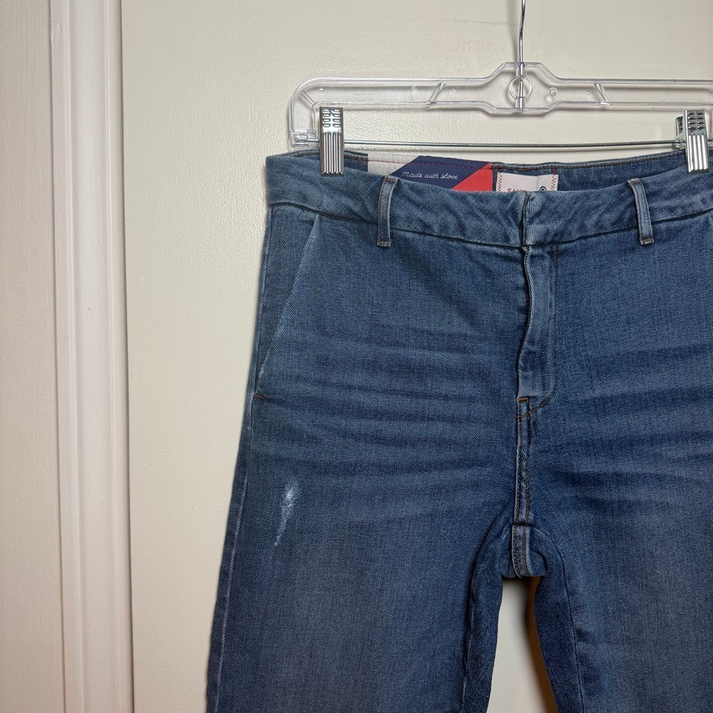 SUNDRY Women's Blue Denim Jeans Size 27 Frayed Hem Distressed Straight Leg - Picture 2 of 11